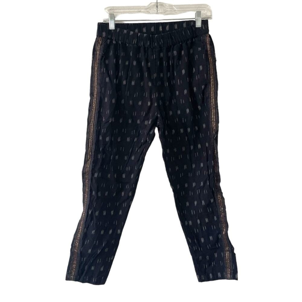 Anthropologie Black Elastic Wash Ankle Pants Size XS Sparkle Beads Boho Pattern